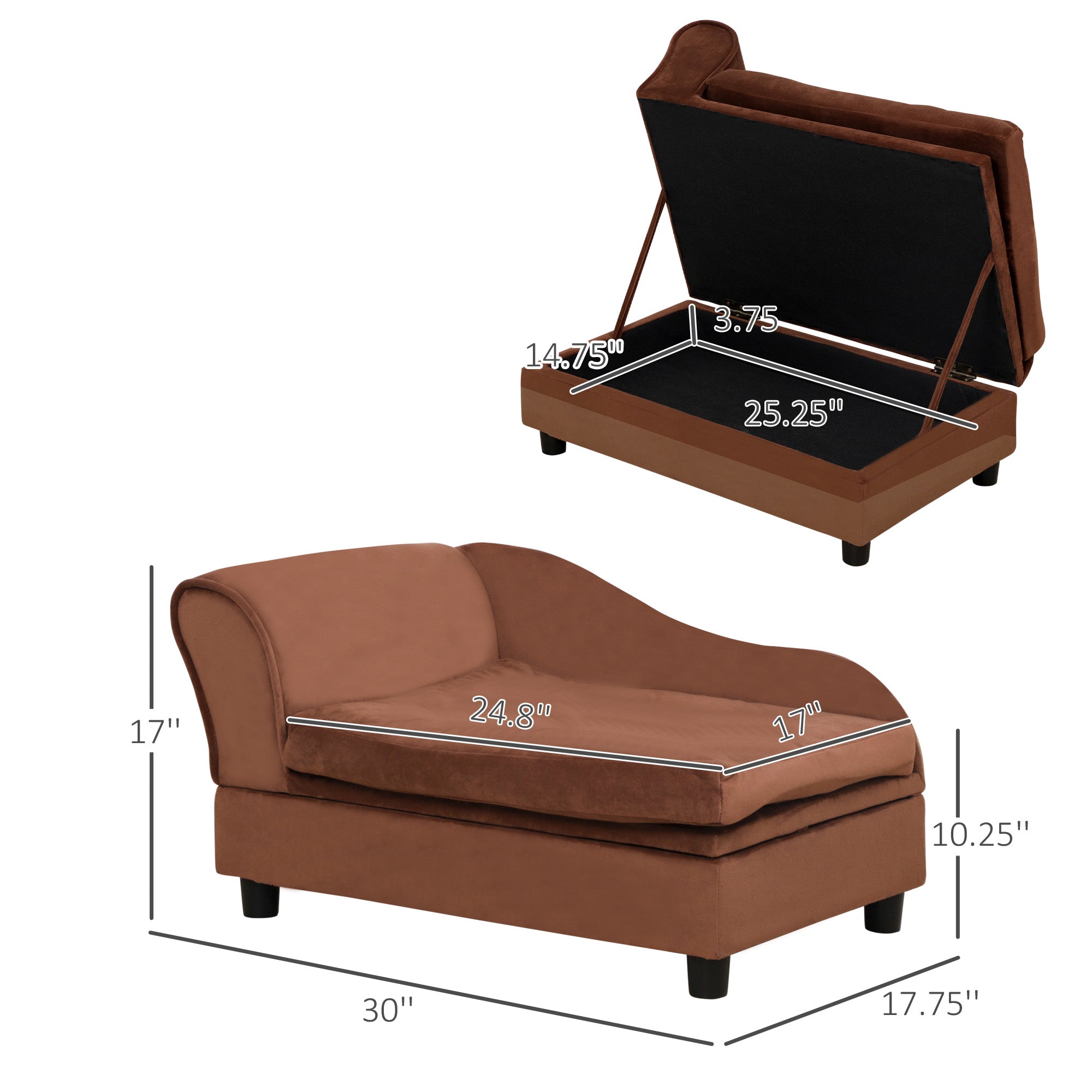 Paw Haven Storage Pet Sofa – Small Dog Couch with 23L Hidden Storage, Brown