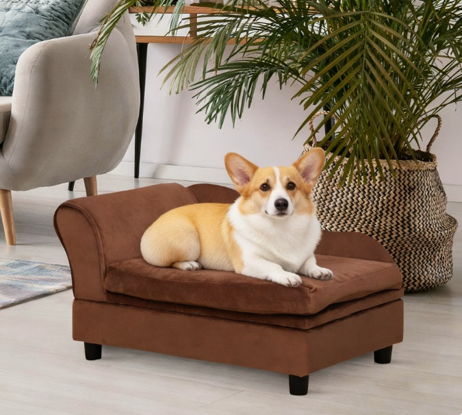 Paw Haven Storage Pet Sofa – Small Dog Couch with 23L Hidden Storage, Brown