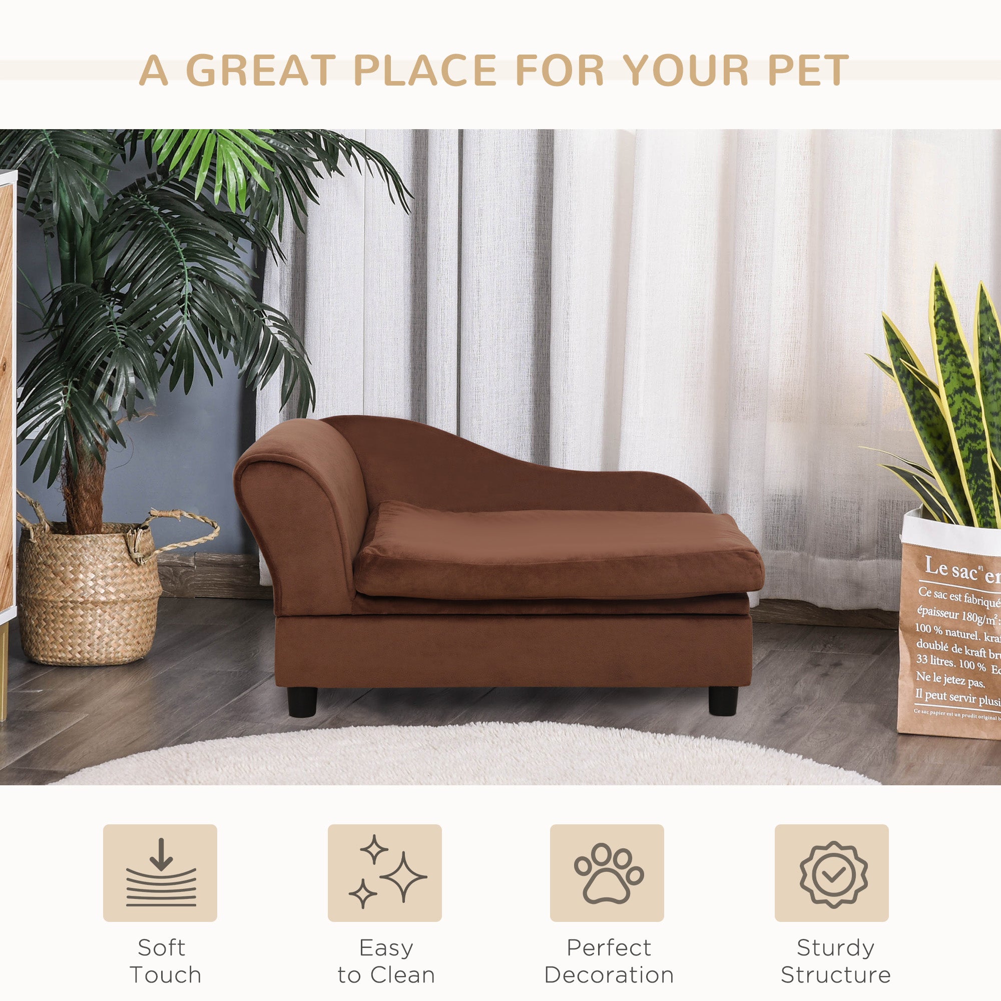 Paw Haven Storage Pet Sofa – Small Dog Couch with 23L Hidden Storage, Brown