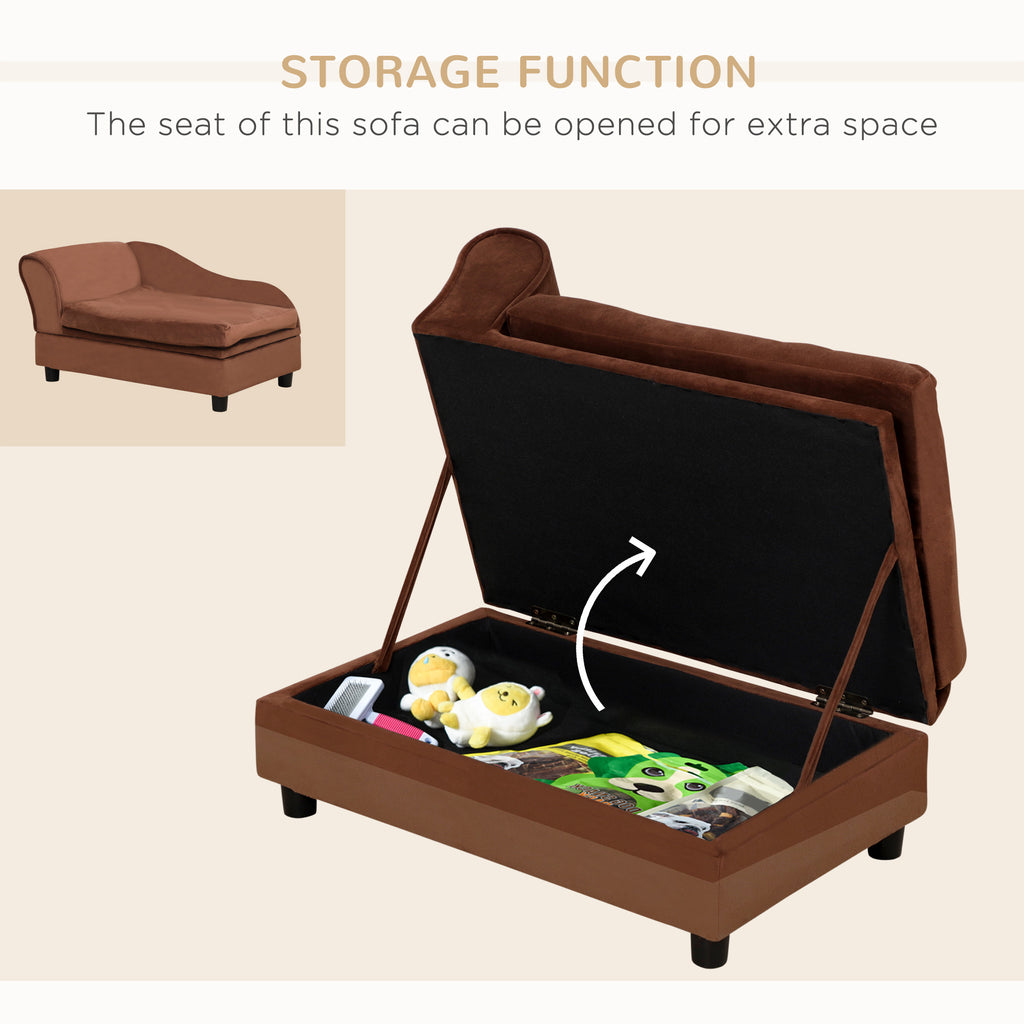 Paw Haven Storage Pet Sofa – Small Dog Couch with 23L Hidden Storage, Brown