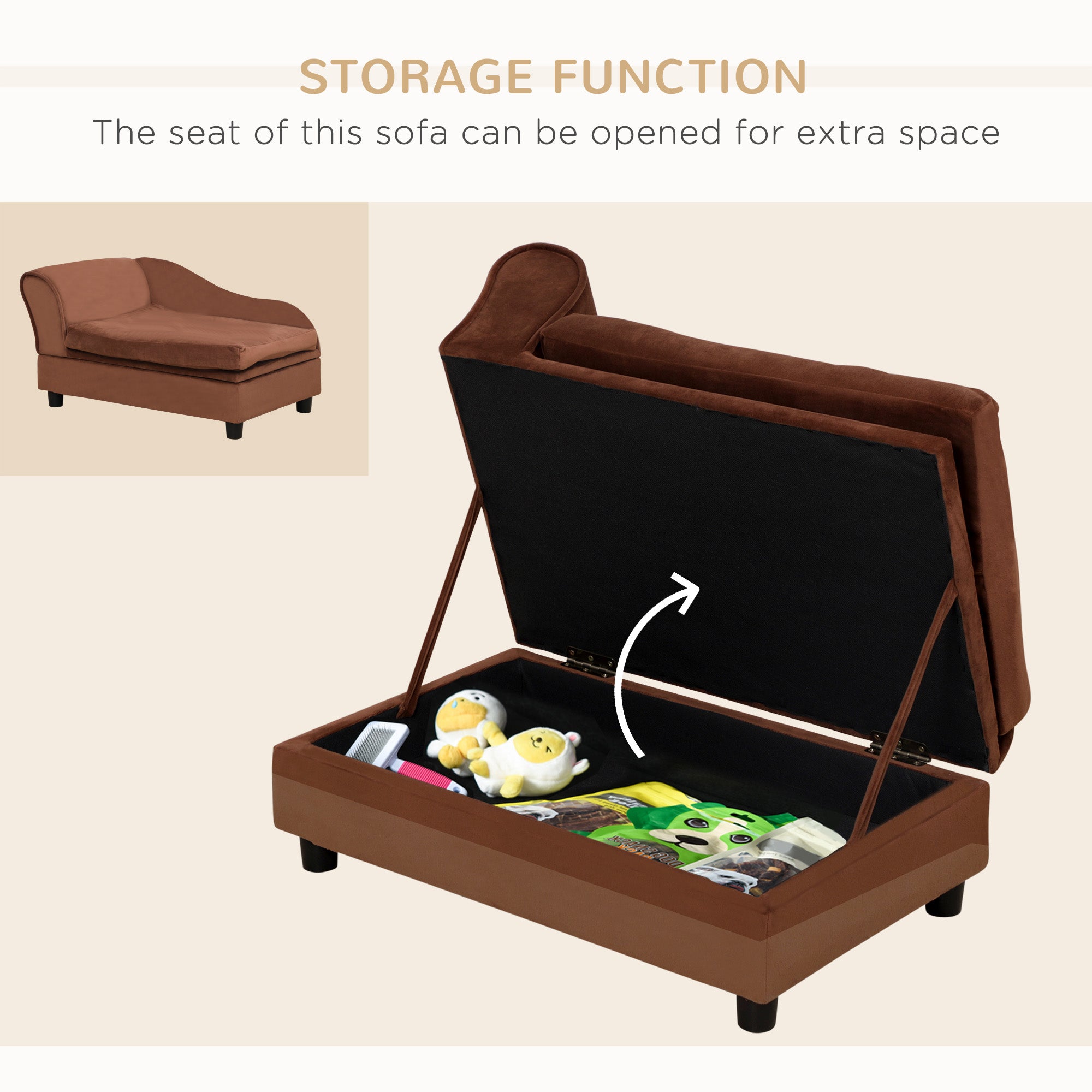 Paw Haven Storage Pet Sofa – Small Dog Couch with 23L Hidden Storage, Brown