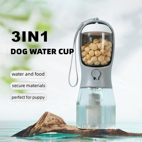 Paw Haven 3-in-1 Portable Pet Water Bottle – 300ml Water, Food & Waste Bag Dispenser