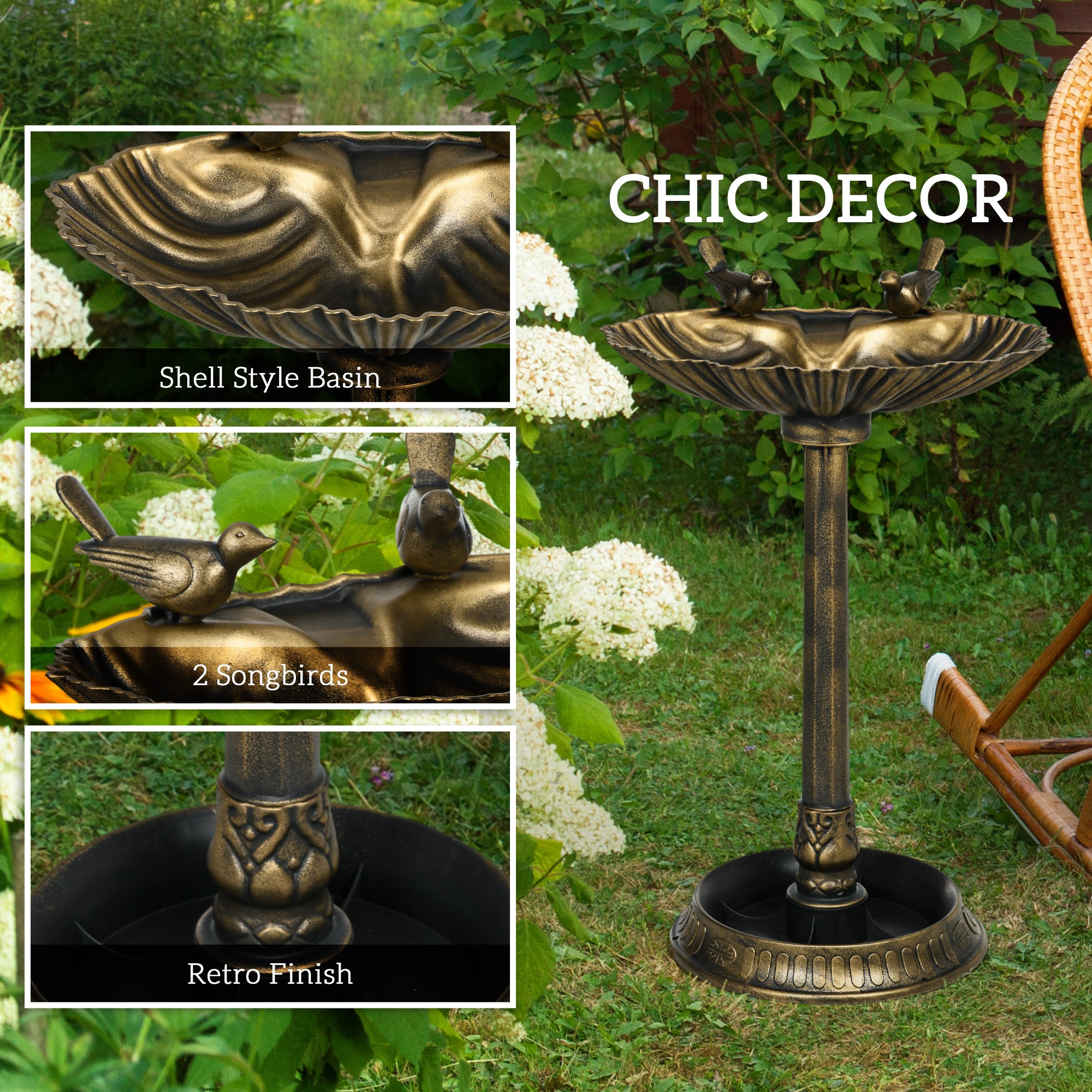 ZenPaw 32" Antique Bronze Bird Bath with Planter Pedestal & Bird Statues